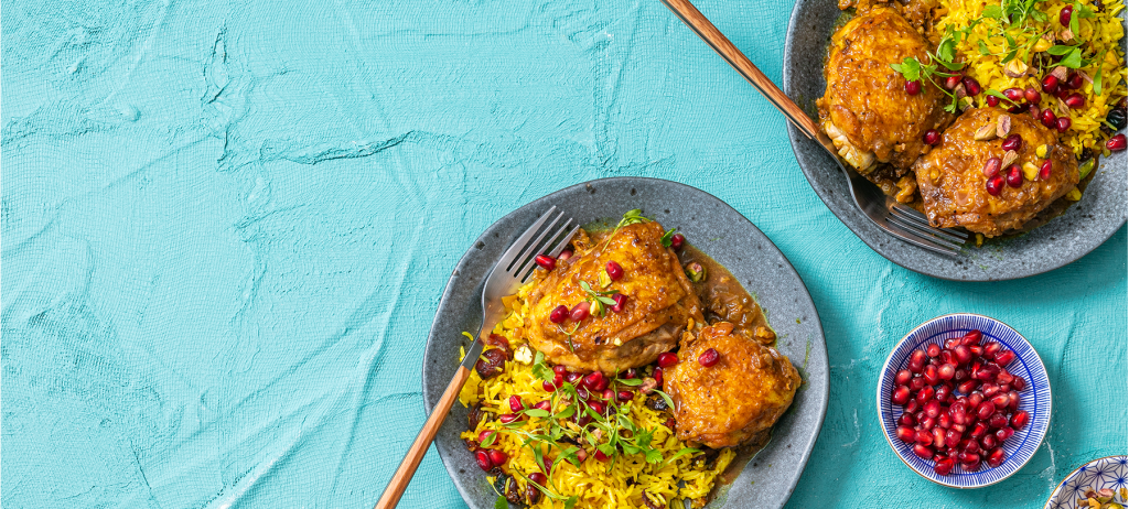 Persian chicken bake with jewelled rice - Astral Chicken