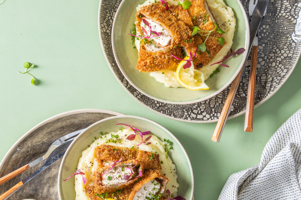 Blackberry jam fried chicken breasts with creamy mash Astral Chicken