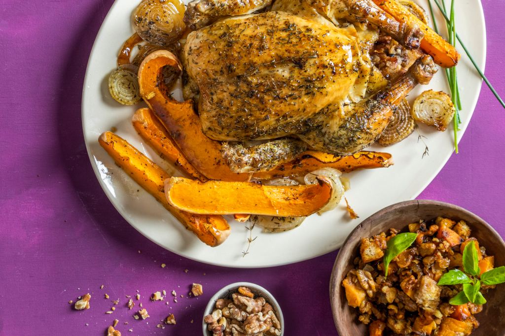 Walnut, butternut and sourdough stuffed chicken - Astral Chicken